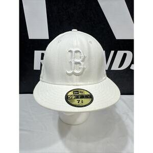 New Era Fitted 59 Fifty Nine Boston Red Sox Off White Baseball Hat Cap 7 3/8